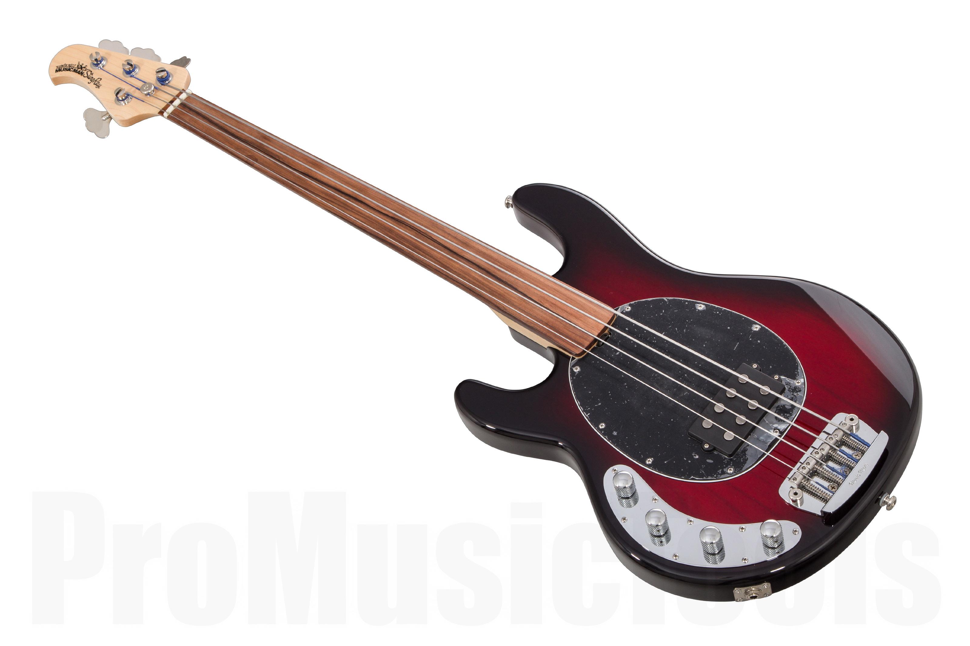 Music Man USA Stingray 4 Lefthand Fretless BCB - Black Cherry Burst