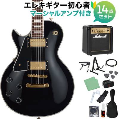 GrassRoots G-LP-CTM/LH BK エレキギター初心者14点セット 【マーシャルアンプ付き】 左利き レフティ レスポールカスタム ブラック 黒 グラスルーツ