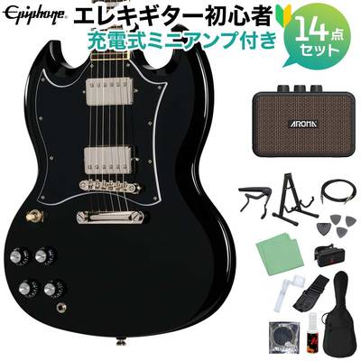 Epiphone SG Standard Left-Handed Ebony エレキギター初心者14点セット 【充電式ミニアンプ付き】 SGスタンダード エピフォン