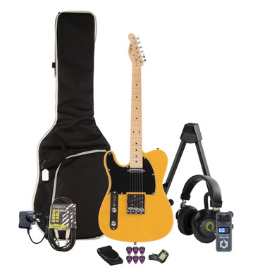 EastCoast T1 Left Handed Electric Guitar in Butterscotch Multi-FX & Modelling Bundle with Accessories