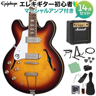Epiphone Casino Lefthand Vintage Sunburst エレキギター初心者14点セット【マーシャルアンプ付き】 フルアコ カジノ レフトハンド エピフォン