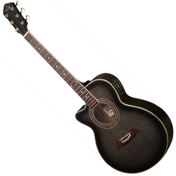 Oscar Schmidt Concert Left Hand Select Flame Top Acoustic Electric in Trans Black - OG10CEFTBLHA