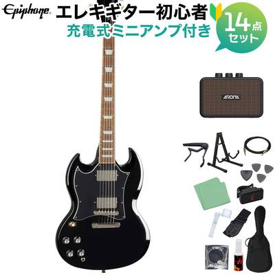 Epiphone SG Standard Left Handed Lefty Ebony エレキギター 初心者14点セット 充電式ミニアンプ付き エピフォン