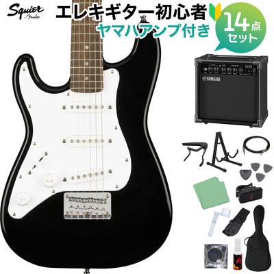 Squier by Fender Mini Stratocaster Left-Handed Laurel Fingerboard Black エレキギター初心者14点セット 【ヤマハアンプ付き】 ミニサイズ スクワイヤー / スクワイア