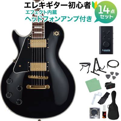 GrassRoots G-LP-CTM/LH BK エレキギター初心者14点セット 【ヘッドホンアンプ付き】 左利き レフティ レスポールカスタム ブラック 黒 グラスルーツ