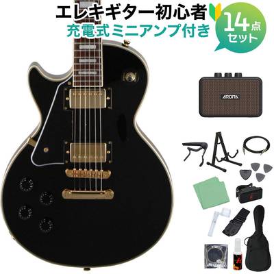 Blitz by AriaProII BLP-CST/LH BK エレキギター初心者14点セット【充電式ミニアンプ付き】 レスポールカスタム ブラック 左利き・レフティ ブリッツ BLPCSTLH