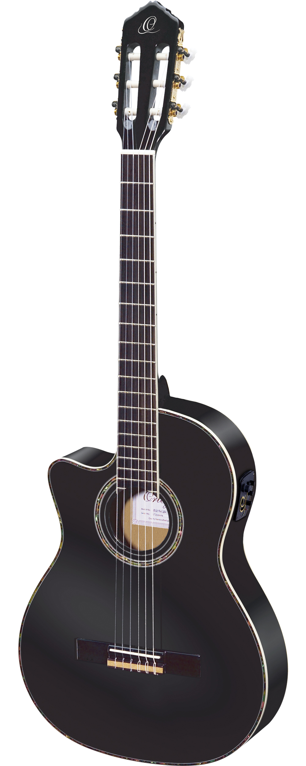 ORTEGA RCE145L-BK Lefthand Nylon Thinline Elektro-Akustik-Gitarre 4/4 inkl. Gigbag, schwarz