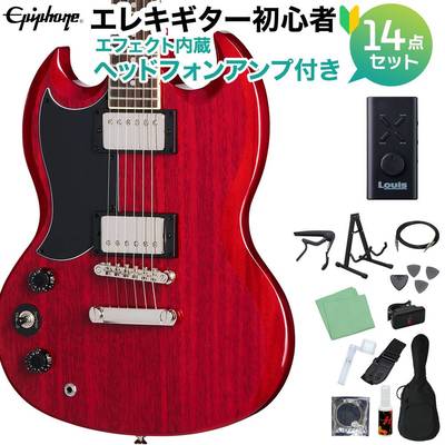 Epiphone SG Tribute Left-Handed Cherry エレキギター初心者14点セット 【ヘッドホンアンプ付き】 左利き用 レフティ エピフォン