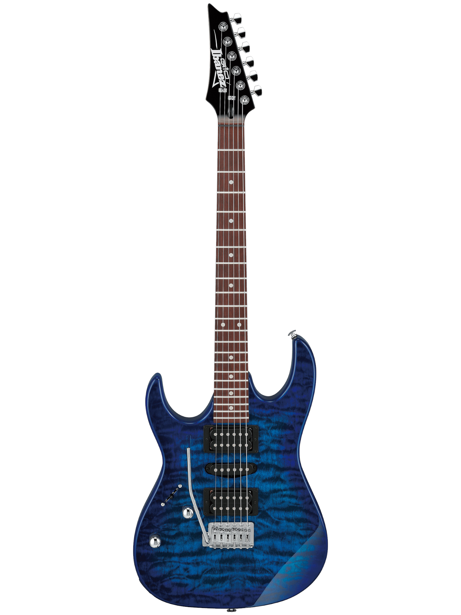 Ibanez GRX70QAL Left-Handed Electric Guitar in Transparent Blue Burst