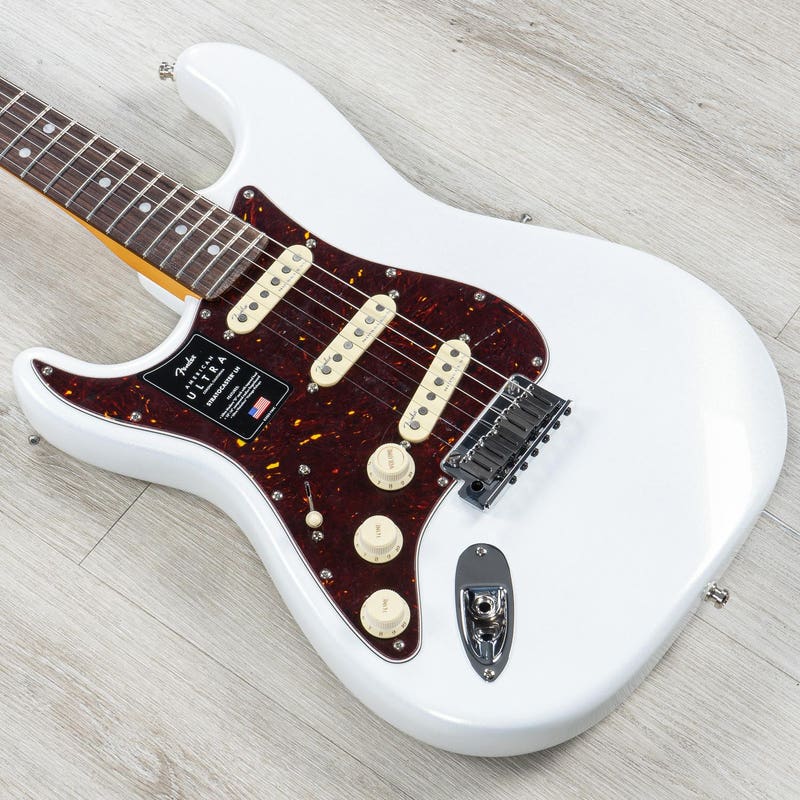 Fender American Ultra Stratocaster Left-Hand Guitar, Rosewood Fretboard, Arctic Pearl