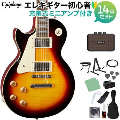Epiphone Les Paul Standard 50s Lefthand Vintage Sunburst エレキギター 初心者14点セット 充電式ミニアンプ付き レスポールスタンダード エピフォン
