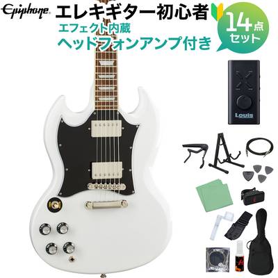 Epiphone SG Standard Lefty Alpine White エレキギター初心者14点セット【ヘッドホンアンプ付き】 左利き用 レフティ エピフォン