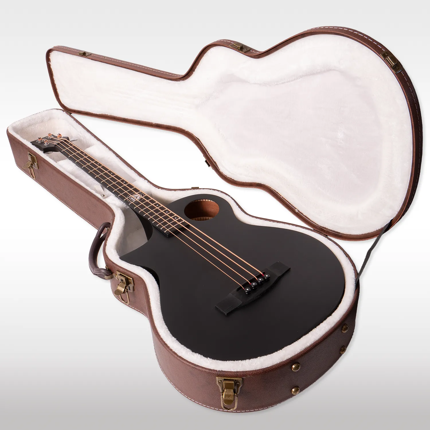 Lindo Left Handed Neptune V3 Short Scale Matte Black Electro Acoustic Bass Guitar &amp; Premium Hard Case