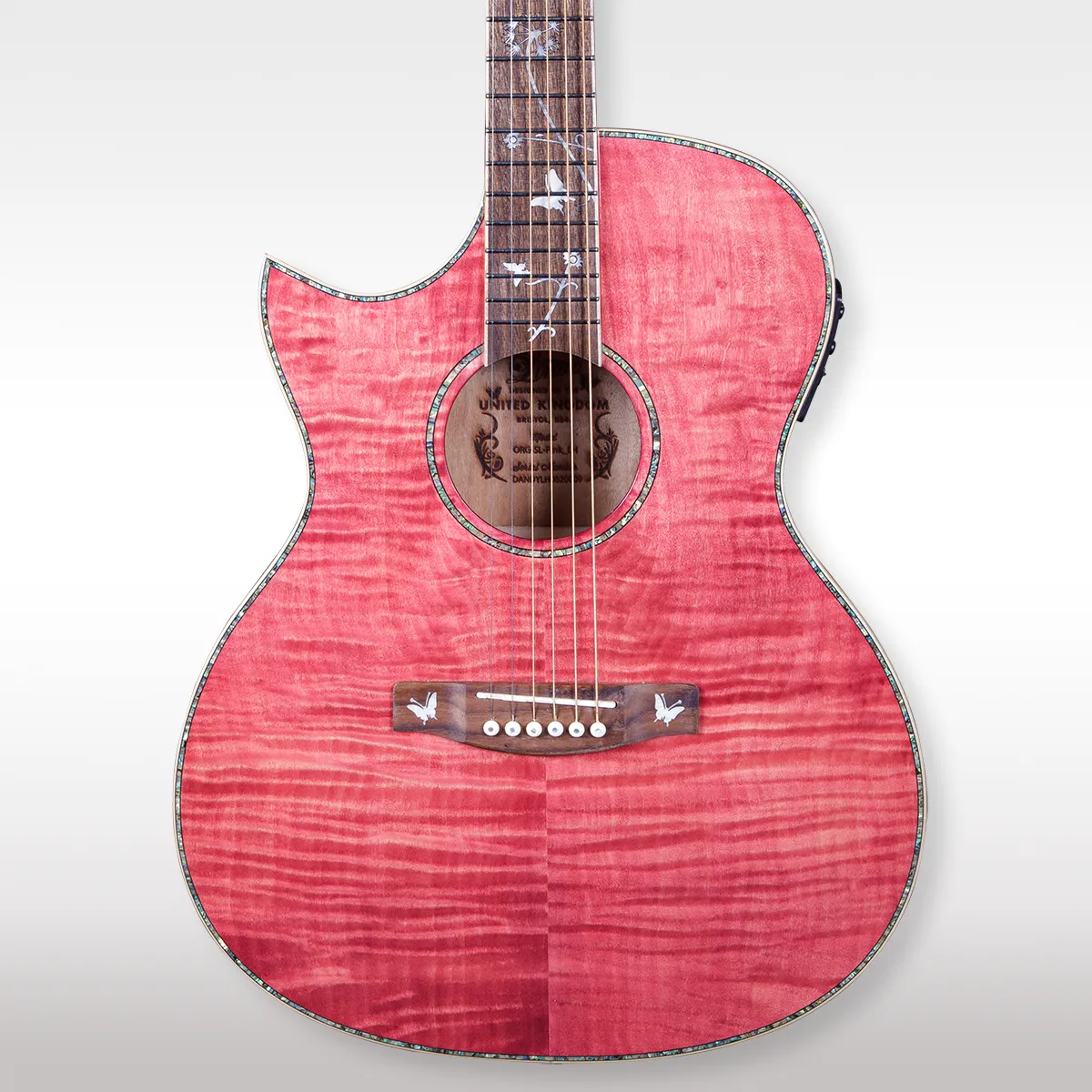 Lindo Left Handed Dandelion Pink Slim Body Electro Acoustic Guitar