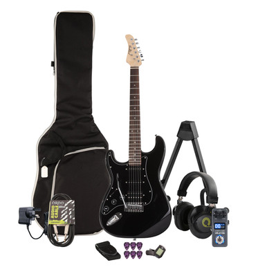 EastCoast ST2 Left Handed Electric Guitar in Black Metallic Multi-FX & Modelling Bundle with Accessories