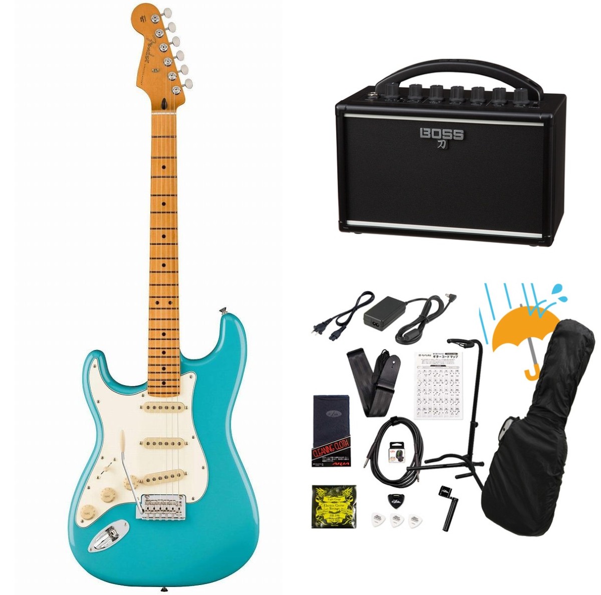 Fender / Player II Stratocaster Left-Handed Maple FB Aquatone Blue BOSS KATANA MINI アンプ付き13点セット！