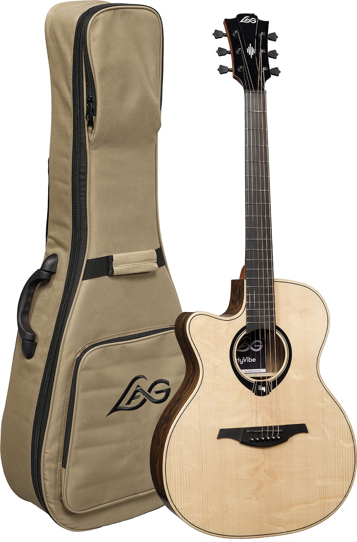 LAG HV30-L-ACE Hyvibe 30 Lefthand Auditorium Elektro-Akustik-Gitarre mit HyVibe H2 inkl. Tasche