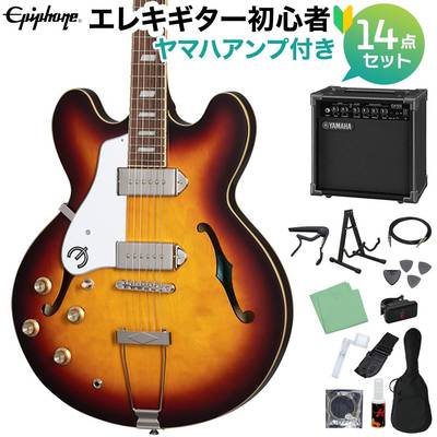 Epiphone Casino Lefthand Vintage Sunburst エレキギター初心者14点セット 【ヤマハアンプ付き】 フルアコ カジノ レフトハンド エピフォン