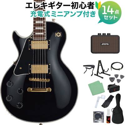 GrassRoots G-LP-CTM/LH BK エレキギター初心者14点セット 【充電式ミニアンプ付き】 左利き レフティ レスポールカスタム ブラック 黒 グラスルーツ