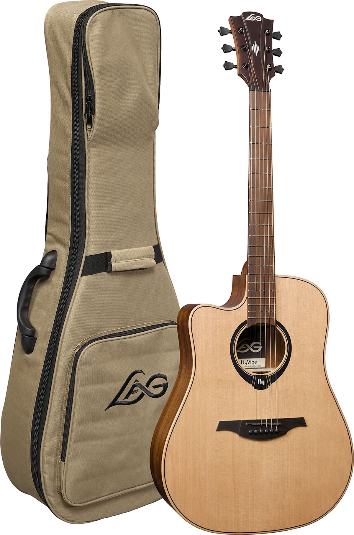 LAG HV10-L-DCE Hyvibe 10 Lefthand Dreadnought Elektro-Akustik-Gitarre mit HyVibe H2 inkl. Tasche