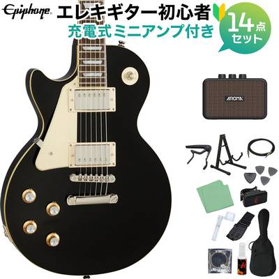 Epiphone Les Paul Standard 60s Lefthand Ebony エレキギター 初心者14点セット 充電式ミニアンプ付き レスポールスタンダード エピフォン