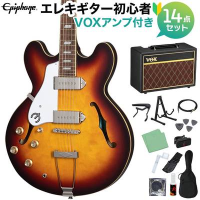 Epiphone Casino Lefthand Vintage Sunburst エレキギター 初心者14点セット【VOXアンプ付き】 フルアコ カジノ レフトハンド エピフォン