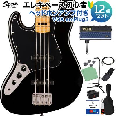 Squier by Fender Classic Vibe ’70s Jazz Bass Left-Handed Maple Fingerboard Black ベース 初心者12点セット 【ヘッドホンアンプ付】 ジャズベース レフトハンド レフティ スクワイヤー / スクワイア