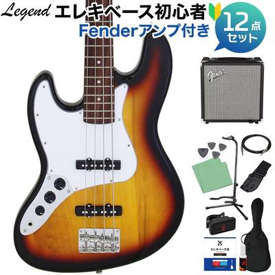 LEGEND LJB-Z L/H 3 Tone Sunburst ベース 初心者12点セット 【Fenderアンプ付】 ジャズベースタイプ レフトハンド レフティ レジェンド
