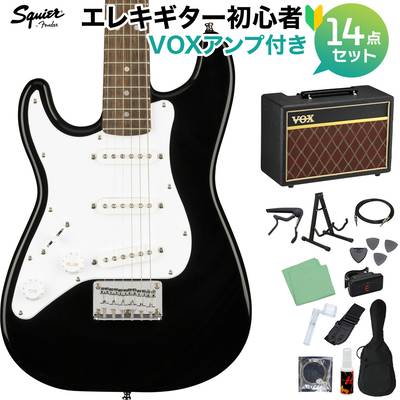 Squier by Fender Mini Stratocaster Left-Handed Laurel Fingerboard Black エレキギター初心者14点セット 【VOXアンプ付き】 ミニサイズ スクワイヤー / スクワイア