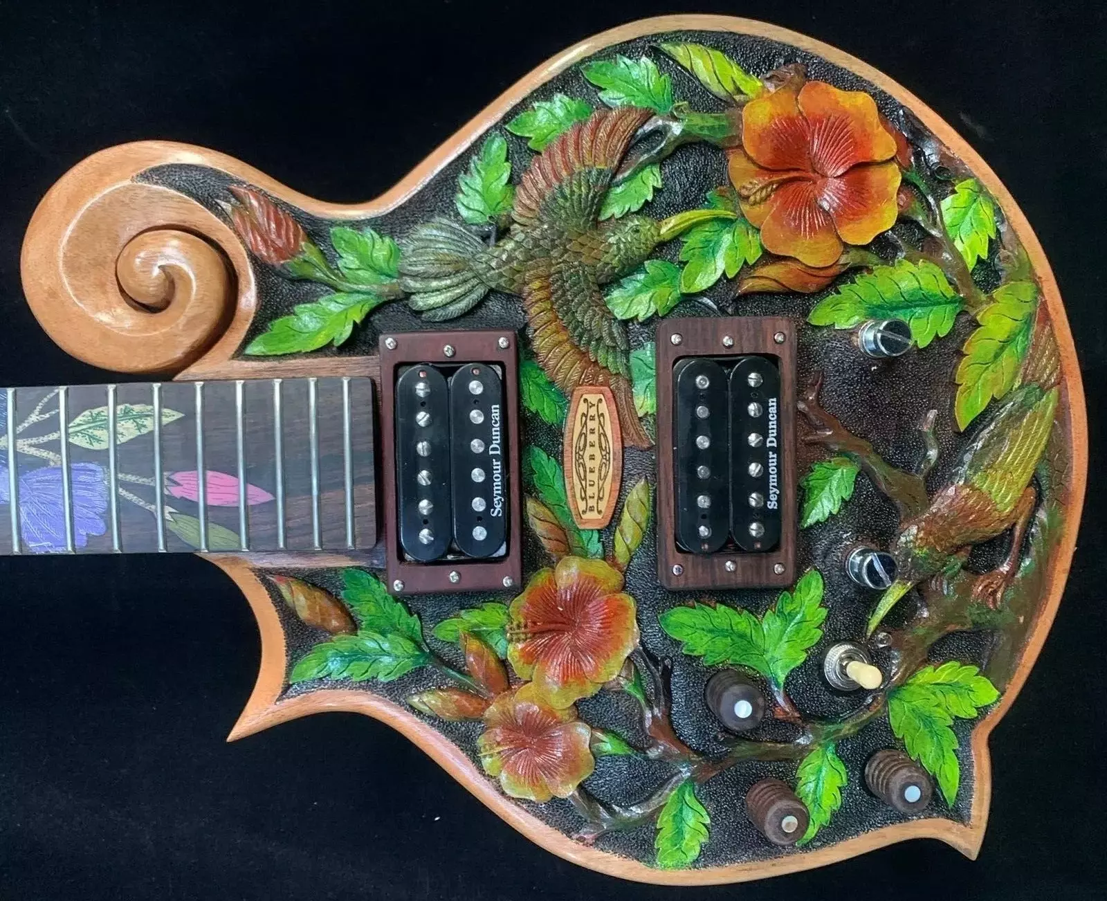 Blueberry Handmade Left Handed Electric Guitar Floral S Duncan Pre-Order 90 Day