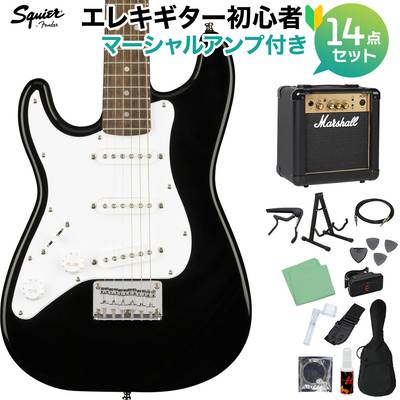Squier by Fender Mini Stratocaster Left-Handed Laurel Fingerboard Black エレキギター初心者14点セット 【マーシャルアンプ付き】 ミニサイズ スクワイヤー / スクワイア