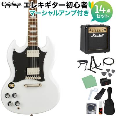Epiphone SG Standard Lefty Alpine White エレキギター初心者14点セット【マーシャルアンプ付き】 左利き用 レフティ エピフォン